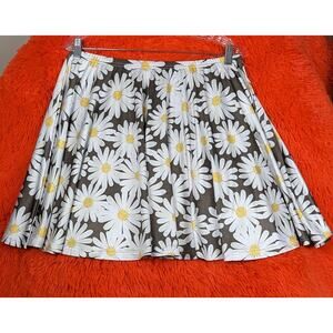 Cow Cow Gray Daisy Floral Flower Print Stretchy Elastic Waist Skater Skirt XL